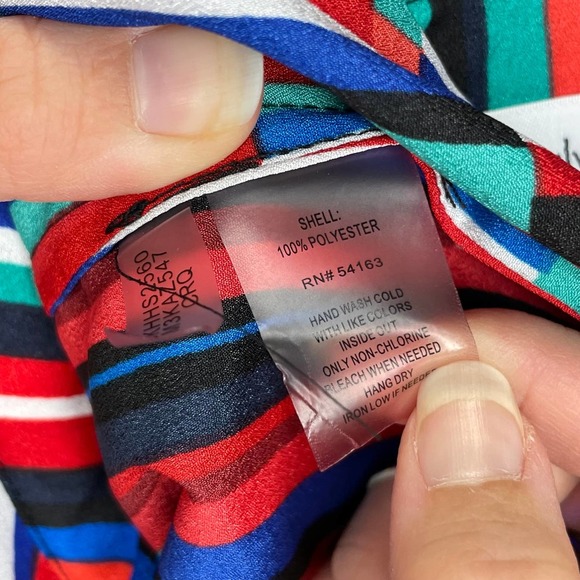 Calvin Klein Red Green Multicolored Striped Button Up Blouse size Medium - Picture 8 of 8